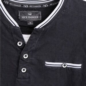 Nick Danger Men's Black Short-Sleeve Henley with Contrast Trim